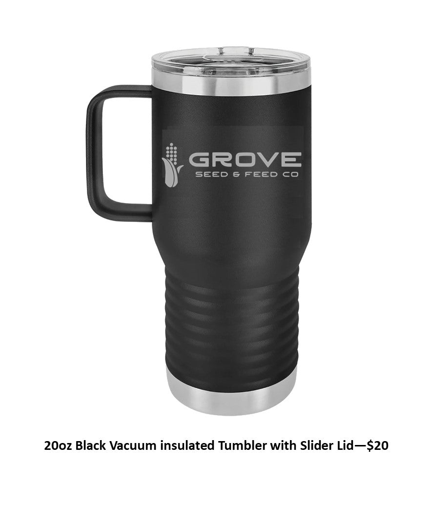 20 oz. Black Vacuum Insulated Travel Mug with Slider Lid - Engraved with Logo