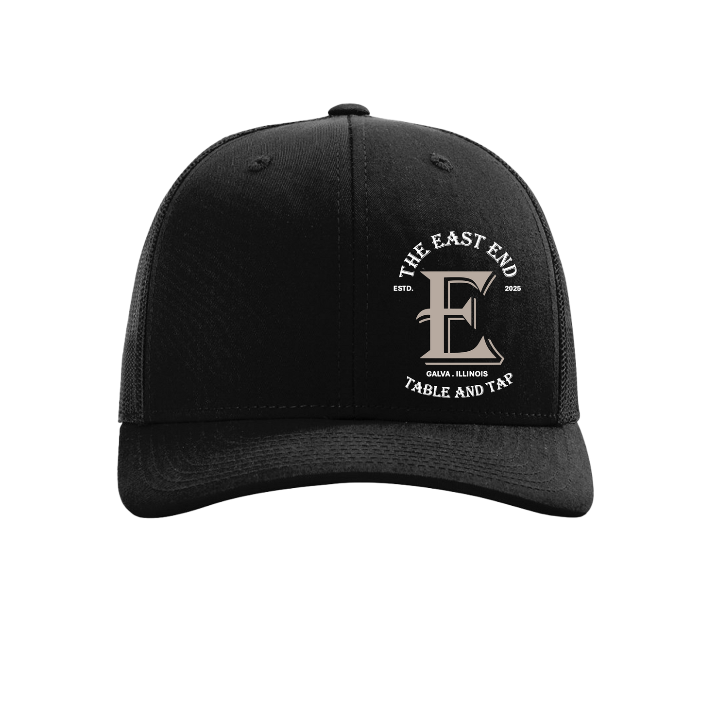 East End Logo on Black Richardson 112 - Snapback Trucker Cap