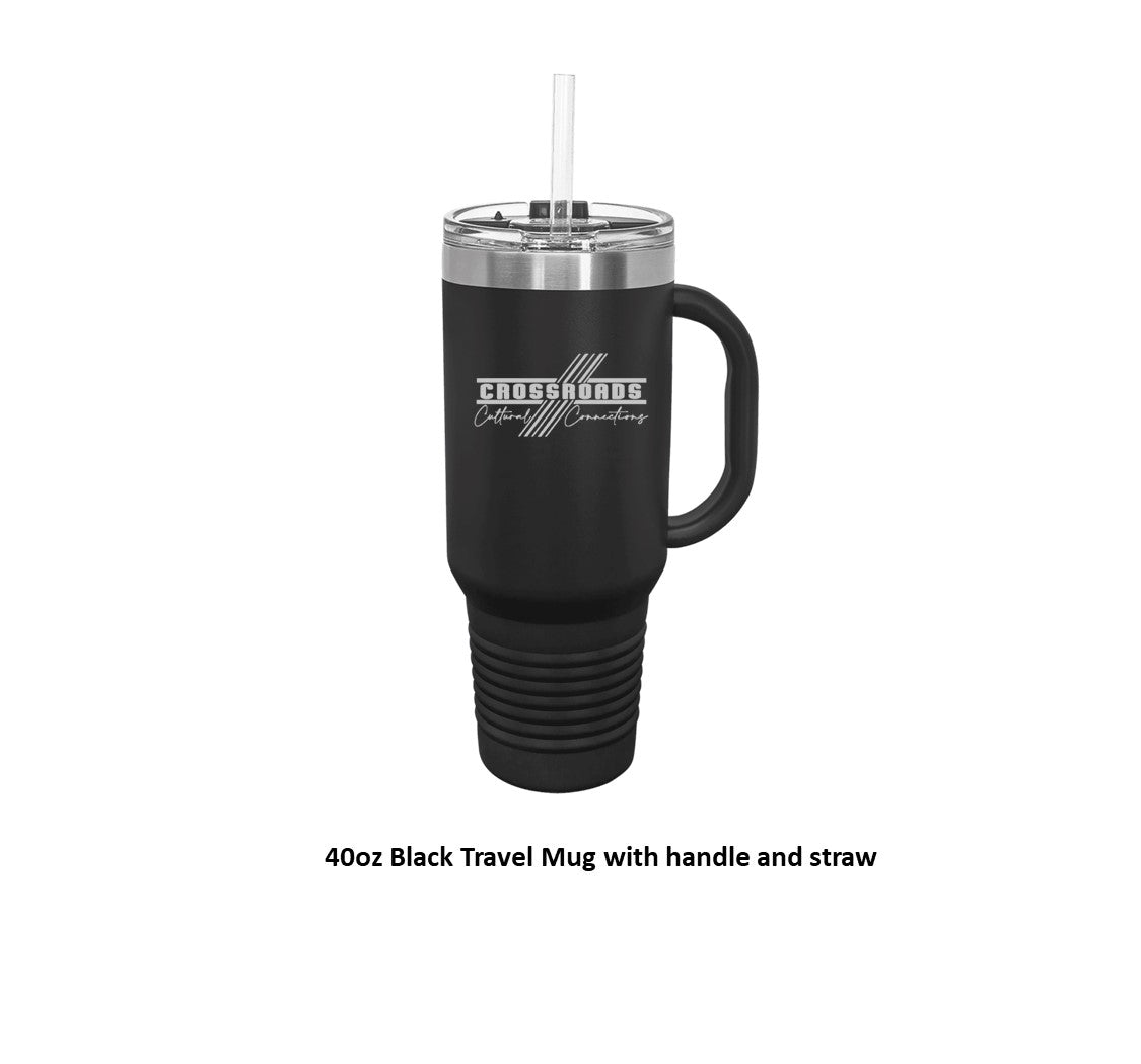 40 oz. Black Travel Mug with Handle, Straw Included - Engraved with Logo