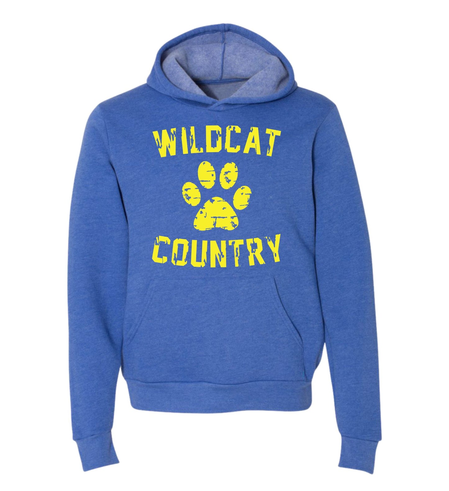 Galva Wildcats - Wildcat Country - BELLA + CANVAS Brand Hoodie Sweatshirts - Blues and Yellows