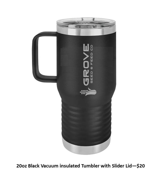 20 oz. Black Vacuum Insulated Travel Mug with Slider Lid - Engraved with Logo