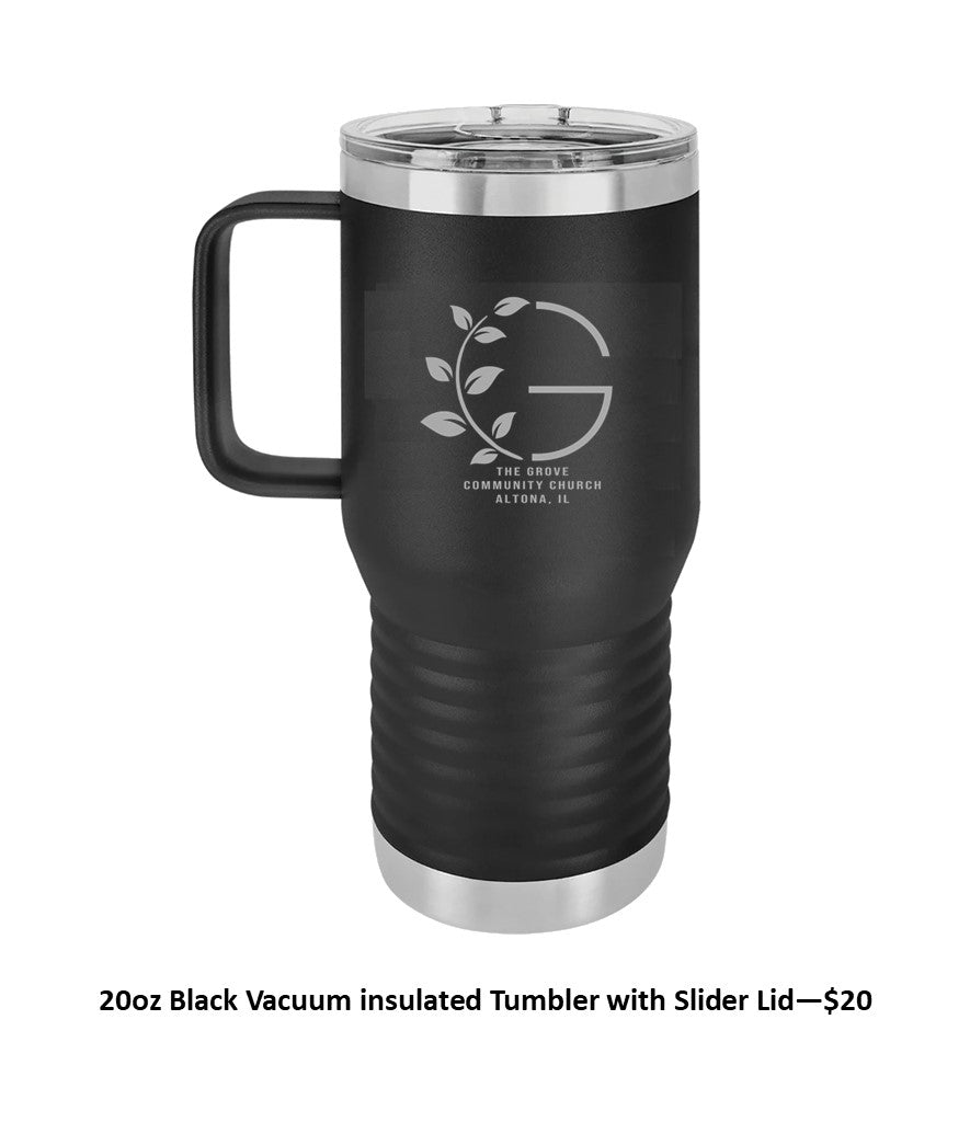 20 oz. Black Vacuum Insulated Travel Mug with Slider Lid - Engraved with Logo