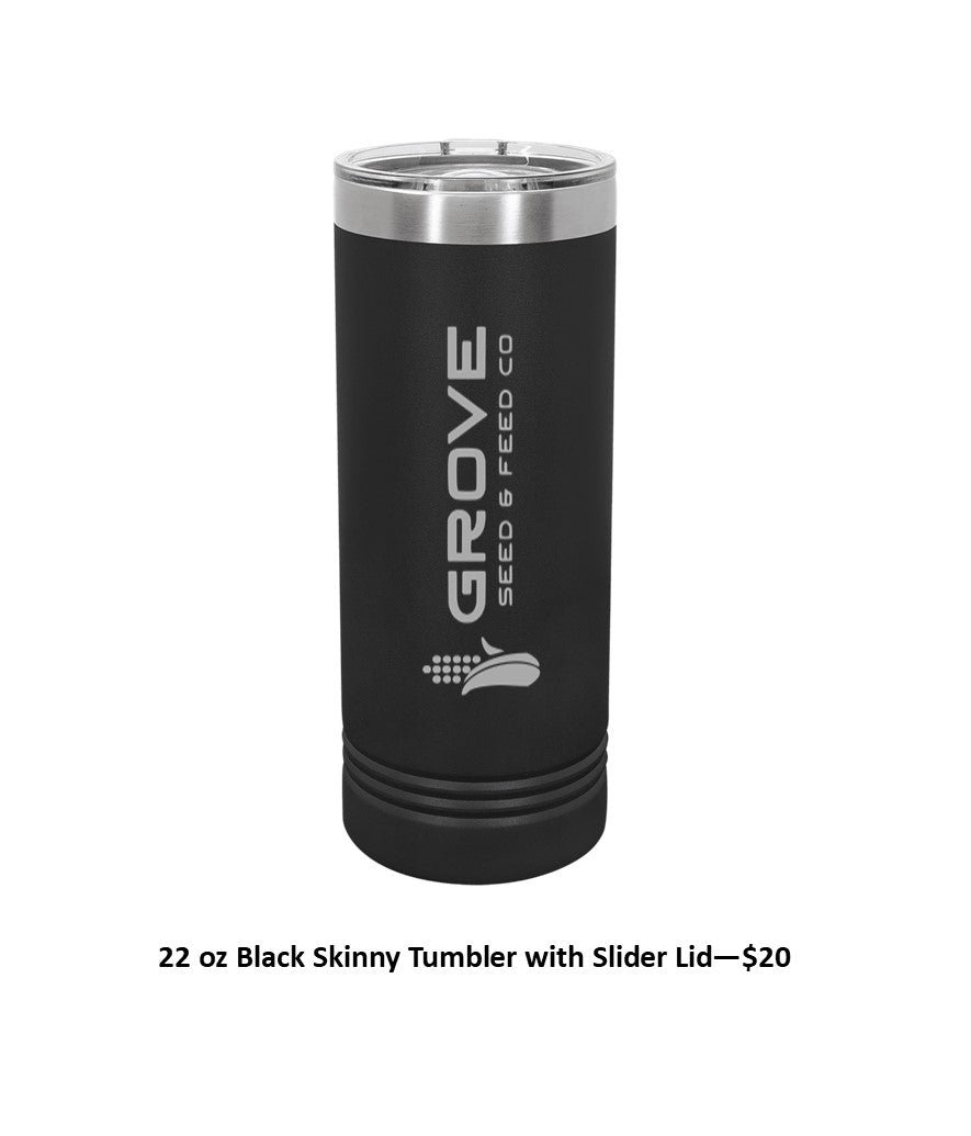 22oz Black Skinny Tumbler with Slider Lid - Engraved with Logo