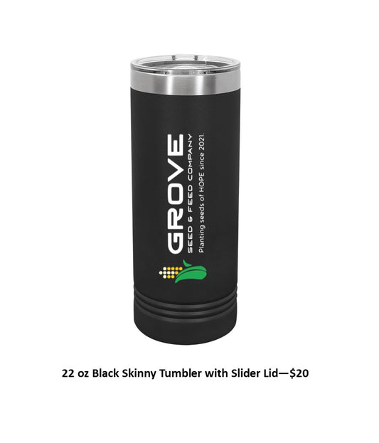22oz Black Skinny Tumbler with Slider Lid - with Logo