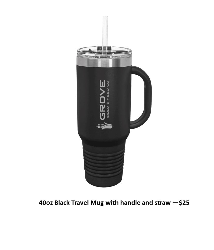 40 oz. Black Travel Mug with Handle, Straw Included - Engraved with Logo