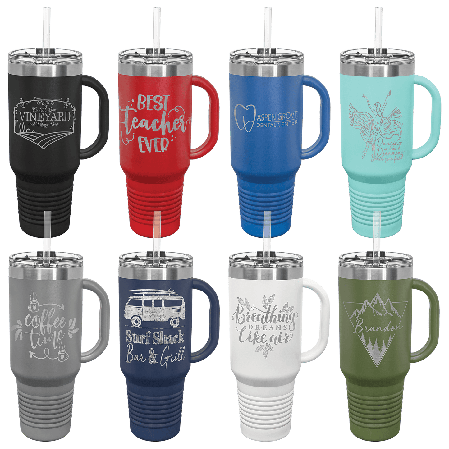 40 oz. Travel Mug with Handle, Straw Included - Engraved