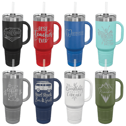 40 oz. Travel Mug with Handle, Straw Included - Engraved