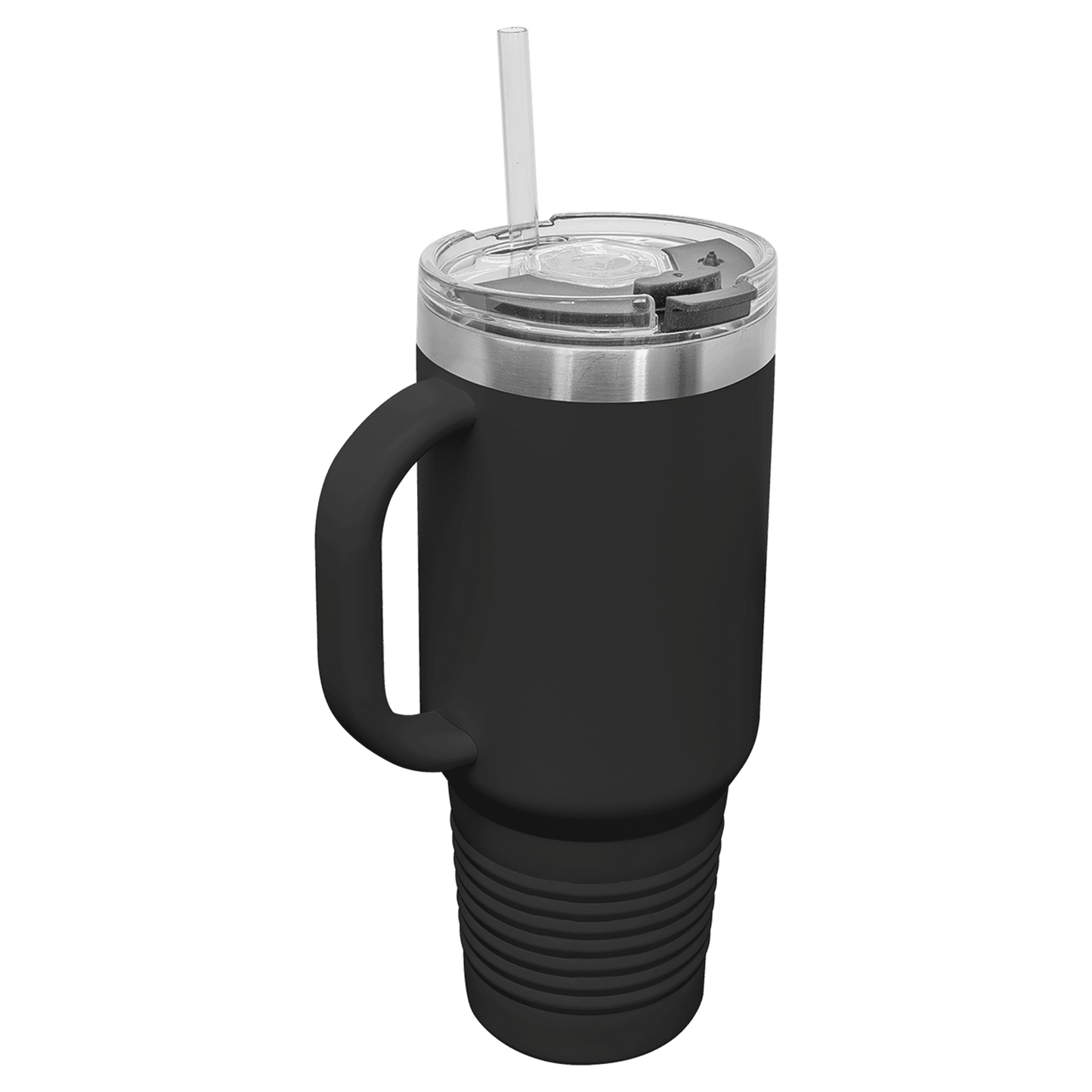 40 oz. Black Travel Mug with Handle, Straw Included - Engraved with Logo