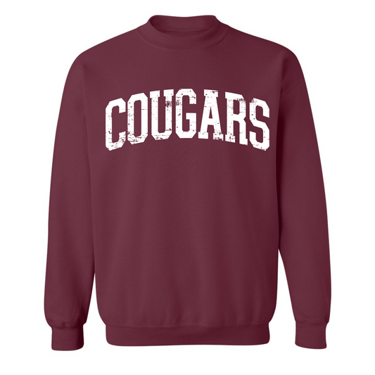 Cougars Varsity Distressed on Maroon- Several Styles to Choose From!