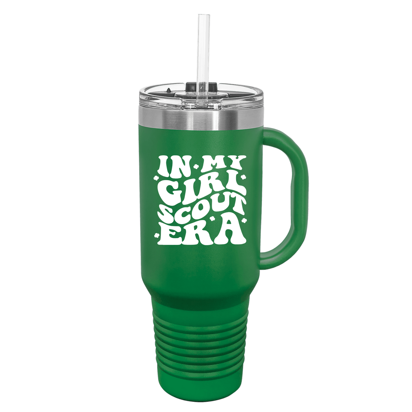 40 oz. Green Travel Mug with Handle, Straw Included