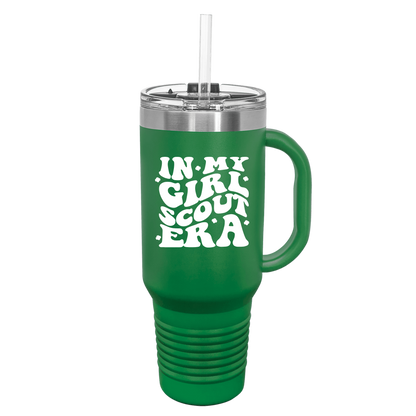 40 oz. Green Travel Mug with Handle, Straw Included