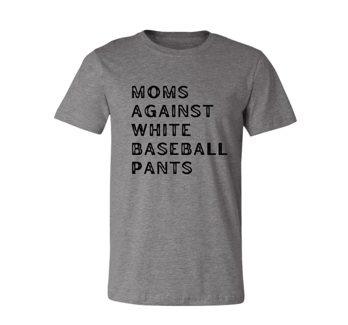 Moms Against White Baseball Pants - Black Font