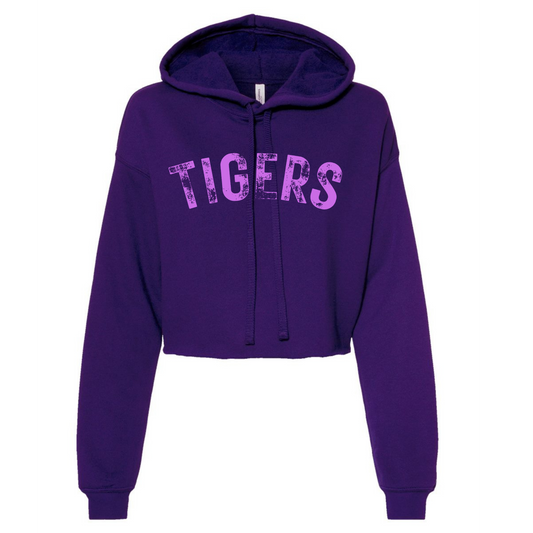 Distressed Tigers on Purple- Cropped Hoodie