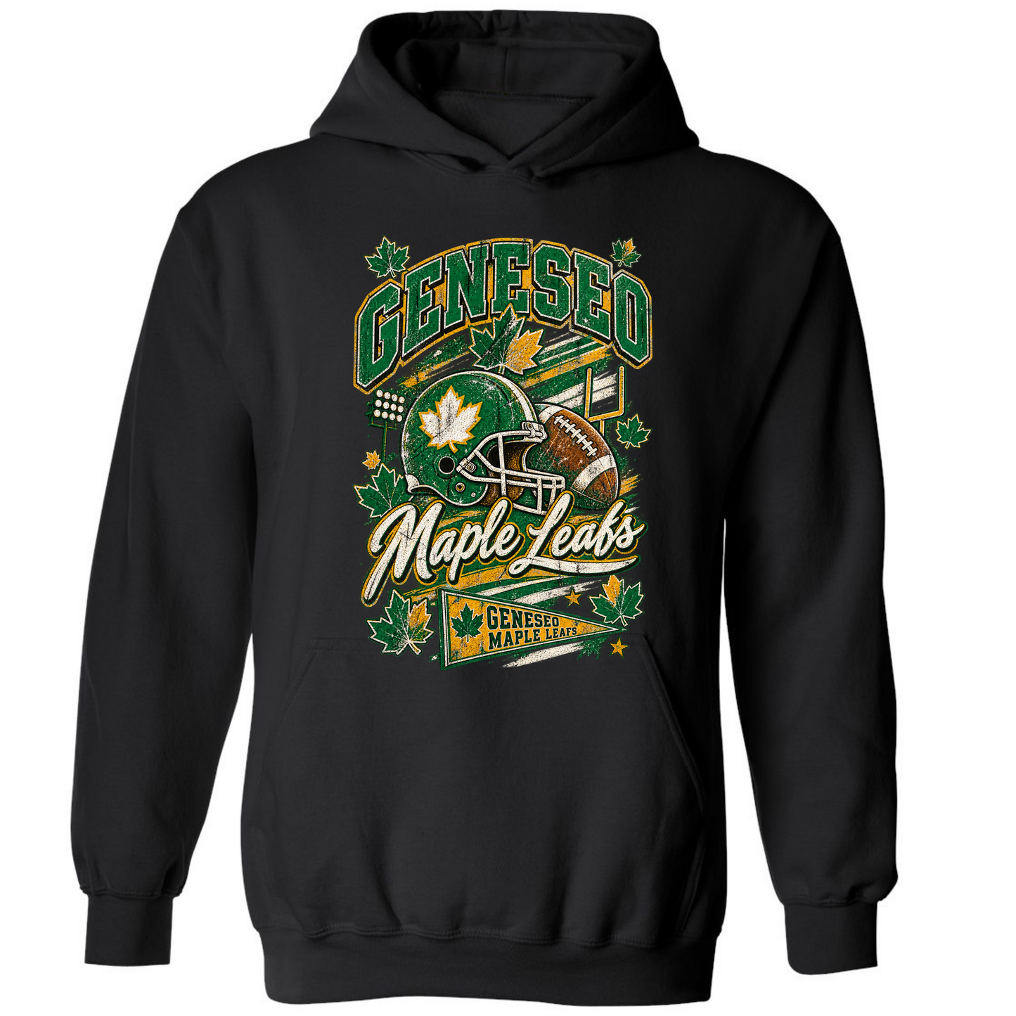 Geneseo Leafs Football Vintage on Black- Several Styles to Choose From!
