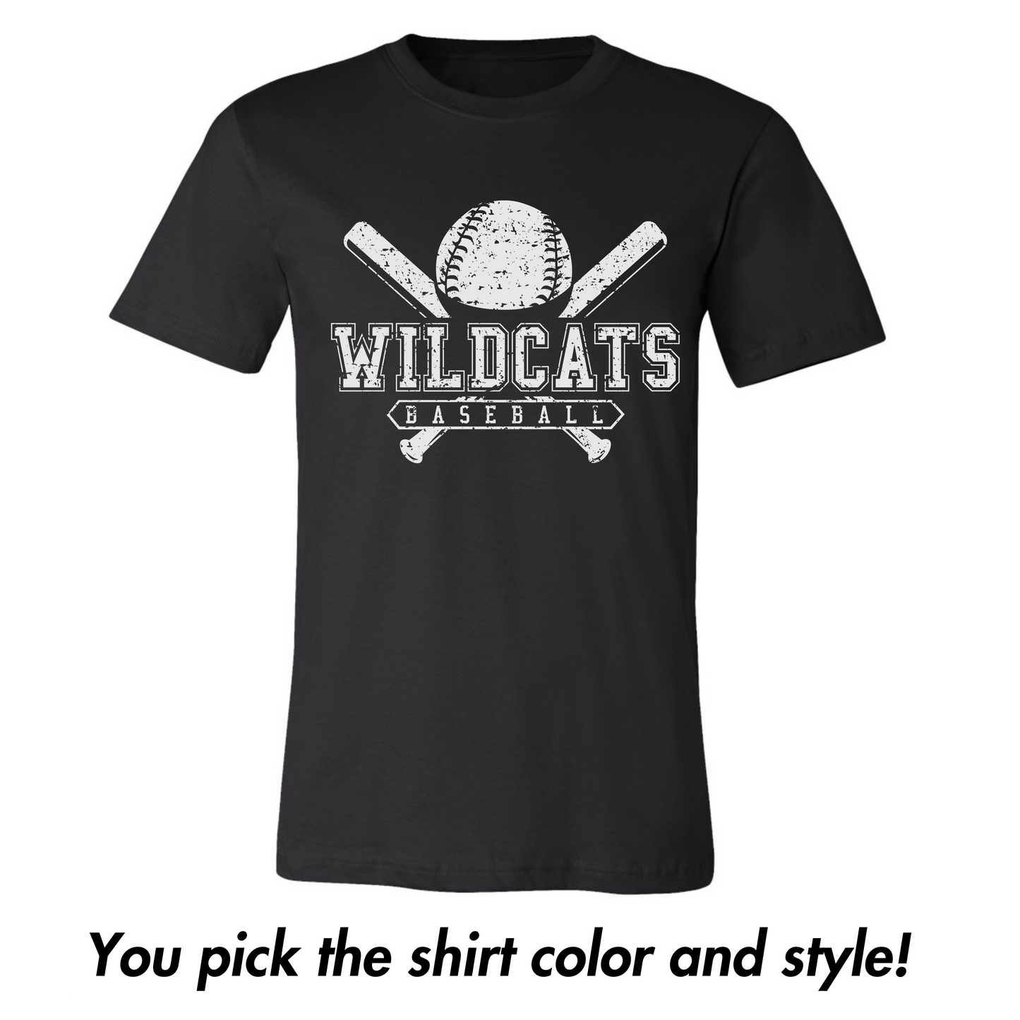 Wildcats Baseball- Distressed in White Print