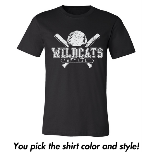 Wildcats Softball-Distressed in White Print