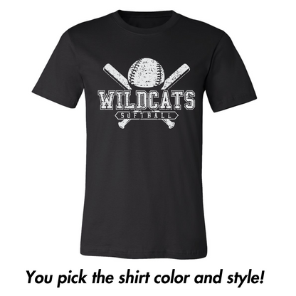 Wildcats Softball-Distressed in White Print