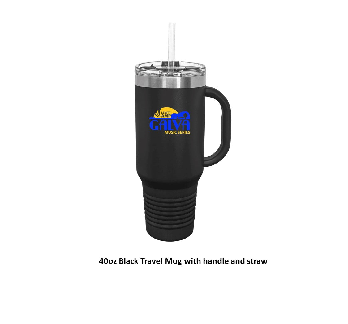 40 oz. Black Travel Mug with Handle, Straw Included