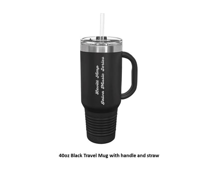 40 oz. Black Travel Mug with Handle, Straw Included - Engraved with Logo