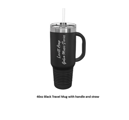 40 oz. Black Travel Mug with Handle, Straw Included - Engraved with Logo