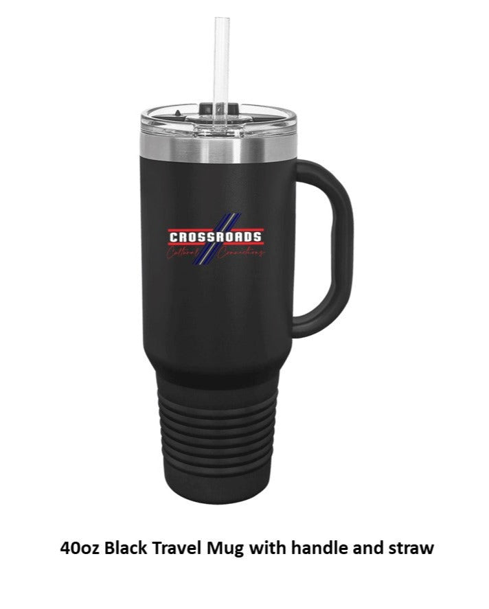 40 oz. Black Travel Mug with Handle, Straw Included