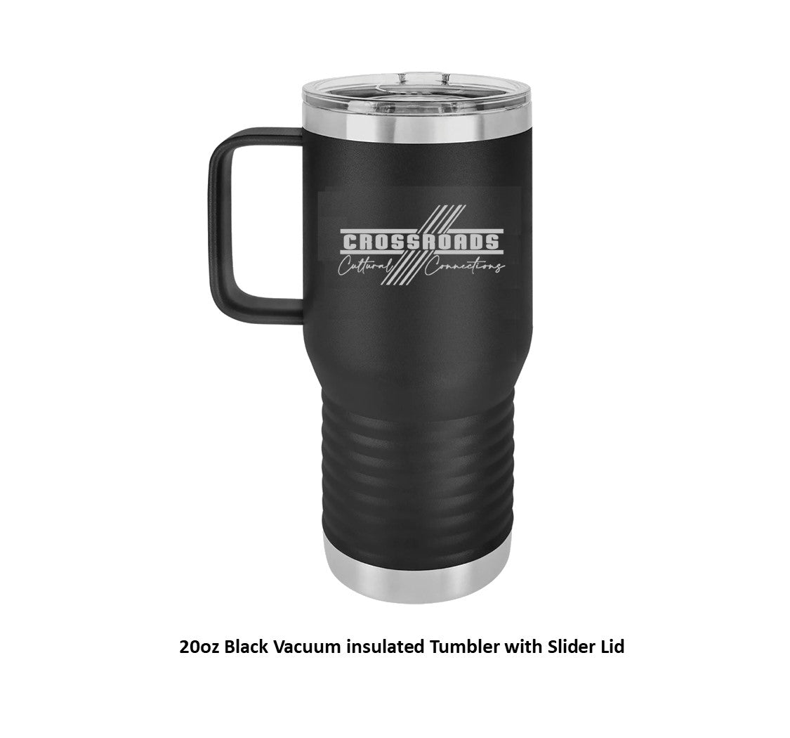 20 oz. Black Vacuum Insulated Travel Mug with Slider Lid - Engraved with Logo