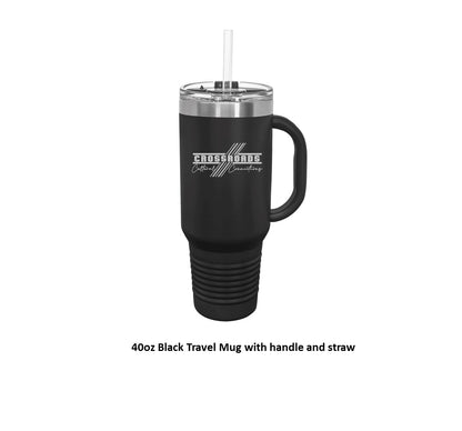 40 oz. Black Travel Mug with Handle, Straw Included - Engraved with Logo