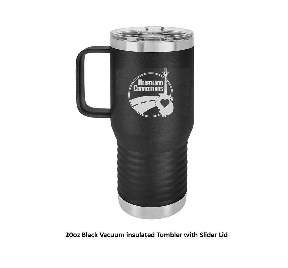 20 oz. Black Vacuum Insulated Travel Mug with Slider Lid - Engraved with Logo