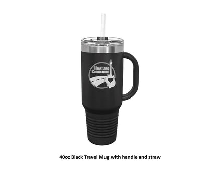 40 oz. Black Travel Mug with Handle, Straw Included - Engraved with Logo