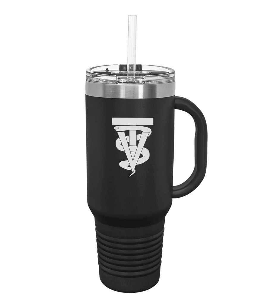 40 oz. Black Travel Mug with Handle, Straw Included - Engraved with Logo