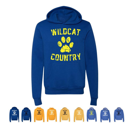 Galva Wildcats - Wildcat Country - BELLA + CANVAS Brand Hoodie Sweatshirts - Blues and Yellows